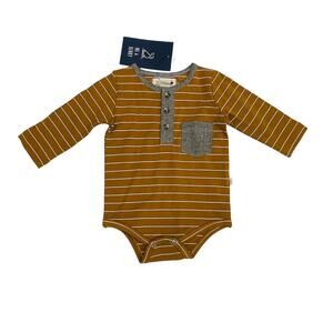 NWT Me & Henry 0/3M Mustard Stripe Stanton Henley Onesie